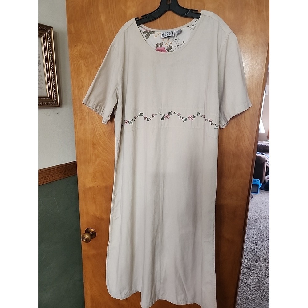 Keren Hart Floral Cottage Modest 2X Dress Spring Daywear Summer Light Tan Pink
